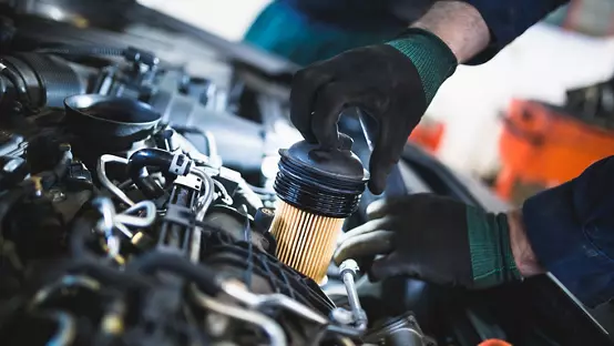 close-up of Oil and fuel filter changing