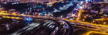Top view of the city of Moscow, Night Moscow, the lights of the night city.